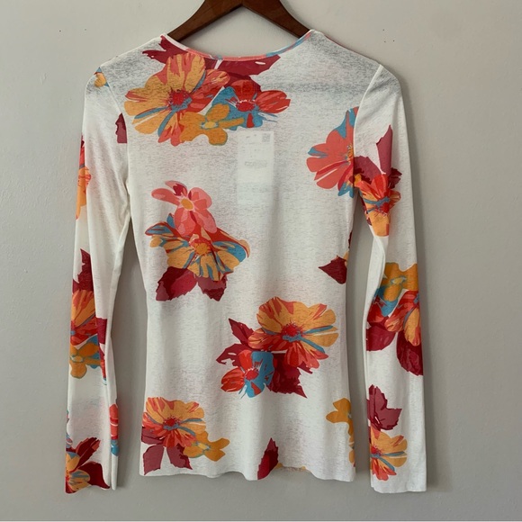 Zara W/B Collection Long Sleeve Sheer White Top Floral Raw Edge Hem Lolita Small - Picture 2 of 10